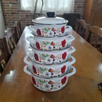 دیگ لعابی گلدار سالم با درب همه سالم