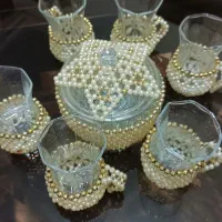 سرویس  مروارید دوزی فنجون و قندان نو