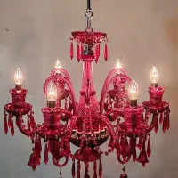 لوستر کریستالی قرمز شاخه عصایی بلند