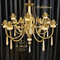 لوستر کلاسیک 12 شاخه فرشته برنج و سنگ