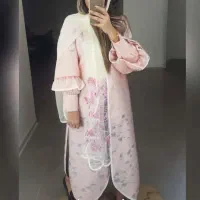 مانتو مجلسی جلو باز صورتی پودری سایز ۳۶، ۳۸