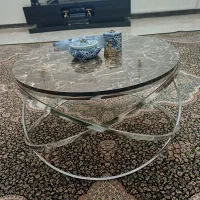 میز جلو مبلی بدنه استیل رویه چوب طرح سنگ