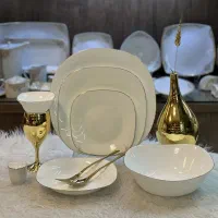 سرویس گلدن اوپال سفید ساده آرکوپال لب طلایی خارجی