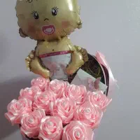 باکس گل رز صورتی+بادکنک نوزاد
