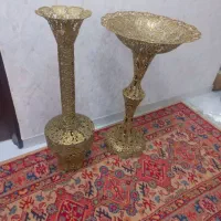 دو عدد گلدان و جا میوه ای برنجی اصل سنگین
