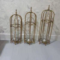 شمعدون سه سایزیی کنار سالنی استیل طلایی