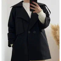 ترنچ کت مشکی کتان فری سایز