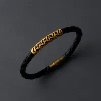 دستبند چرم طلا مردانه