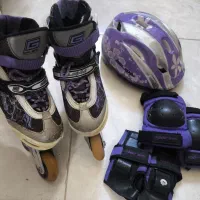 اسکیت سفید بنفش با تمام وسایل