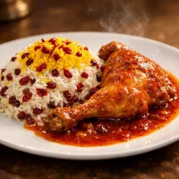 زرشک‌پلو با مرغ خانگی دیگ‌سرای رسالت