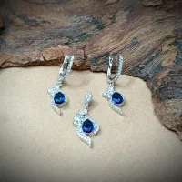 نیم ست نقره زنانه با نگین طرح یاقوت کبود