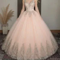 لباس مجلسی پرنسسی دخترانه صورتی کمرنگ،دوبار پوشیده
