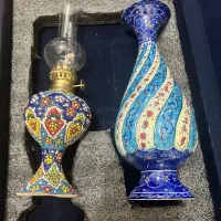 مینا کاری گلدان و گردسوزبا ارتفاع ۲۵ سانت نو