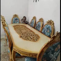 مبلمان سلطنتی ۹ نفره +میز ناهارخوری ۸ نفره +ویترین|مبلمان خانگی و میز عسلی|اسلام‌شهر, مسکن مهر اسلاشهر (شهرک امام خمینی)|دیوار