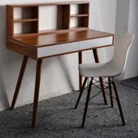 میز تحریر و لپ تاپ ، میزتحریر پایه چوبی بانک دکور