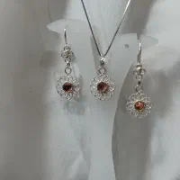 نیم ست نقره ملیله کار اصفهان نگین گلبهی کد ۵۶۶