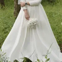 لباس عروسی عقد نامزدی حنابندون ساتن دنباله ۲ متری