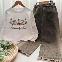 ست بلوز وشلوار جین نگین کاری