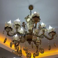 لوستر ۵ شاخه برنزی کلاسیک با آویز کریستالی