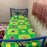 تختخواب تک نفره فلزی چوبی جدید وتشک رویال