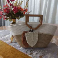 کیف کنفی دسته چوبی