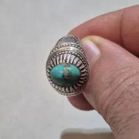 انگشتر فیروزه نیشابور  رکاب کار دست  نقره ۹۲۵