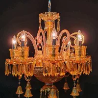 لوستر بلوری ۸ شاخه زرد باکارا کریستالها وارداتی