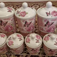 پا سماوری چینی ۸ پارچه با استند فلزی
