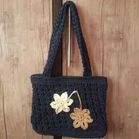 کیف مکرومه سرمه ای