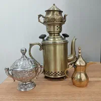 ست سنتی قوری و سماور و قندان و قهوه جوش|سماور، چای‌ساز، قهوه‌ساز|دوگنبدان, |دیوار