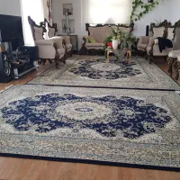 فرش ماشینی تمام نخ سرمه ای کرم