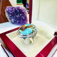 انگشتر فوق لوکس سنگ فیروزه آبی رگ طلای اصل نیشابور|بدلیجات|تبریز, |دیوار