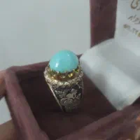 انگشتر فیروزه نیشابوری با رکاب قلم زنی