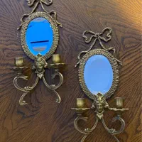 دیوارکوب برنز دوشعله آینه تراش انتیک