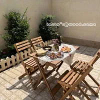 میز و صندلی چهار نفره چوبی مناسب حیاط بالکن تراس
