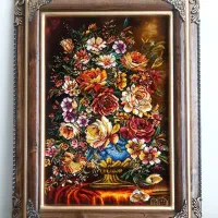 تابلو گل ترمه کد 17 دستبافت و ابریشم دار|تابلو فرش|تبریز, |دیوار