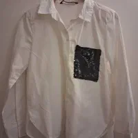 شومیز سفید با جیب پولکی زارا