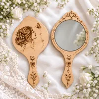 آینه چوبی سوخته نگاری طرح دار