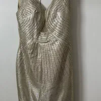 لباس مجلسی طلایی نو با تگ سایز XL