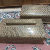 ست دو تکه خاتم کاری جعبه دستمال و جاکاردی کارکرده|صنایع دستی و سایر لوازم تزئینی|تهران, وردآورد|دیوار