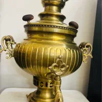 سماور زغالی توپی برنجی ۸ لیتری مهردار انتیک برنزی