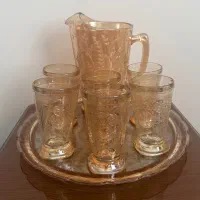 ست کریستال پارچ و لیوان و سینی زنگاری آمریکایی اصل