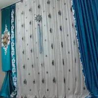 پرده حریر گل دار با 2 عدد بالان مخملی|پرده، رانر، رومیزی|پاکدشت, پاکدشت (مامازند)|دیوار