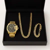 ساعت استیل به‌همراه گردنبند و دستبند ست