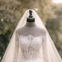 لباس عروس نو دنباله دار با تور سه متری