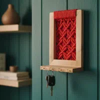 جاکلیدی چوبی دستبافت مکرومه|صنایع دستی و سایر لوازم تزئینی|تهران, سازمان برنامه جنوبی|دیوار