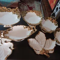 ظروف پذیرایی نگین دار سفید طلایی|ظروف سرو و پذیرایی|گرمسار, |دیوار