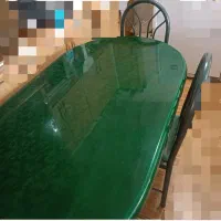 میز ناهارخوری چوبی فلزی سبز رنگ با شش صندلی
