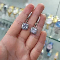 گوشواره تک نگین مربعی نقره اصلی ۹۲۵