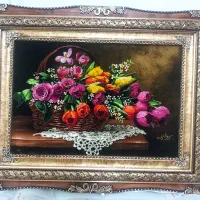 تابلو گل تاج کد 23 دستبافت و ابریشم دار|تابلو فرش|تبریز, |دیوار